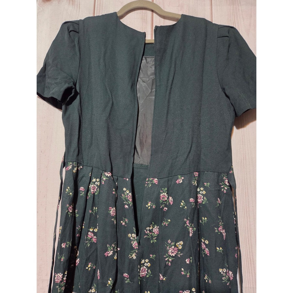 Periwinkle Vintage Floral Embroidered Midi Dress Black Pink Green Size 10‎ - Picture 4 of 7
